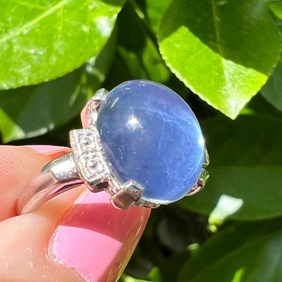 VINTAGE 10K WHITE GOLD SYNTHETIC STAR BLUE SAPPHIRE CATSEYE SPINEL CABOCHON RING - Picture 15 of 16